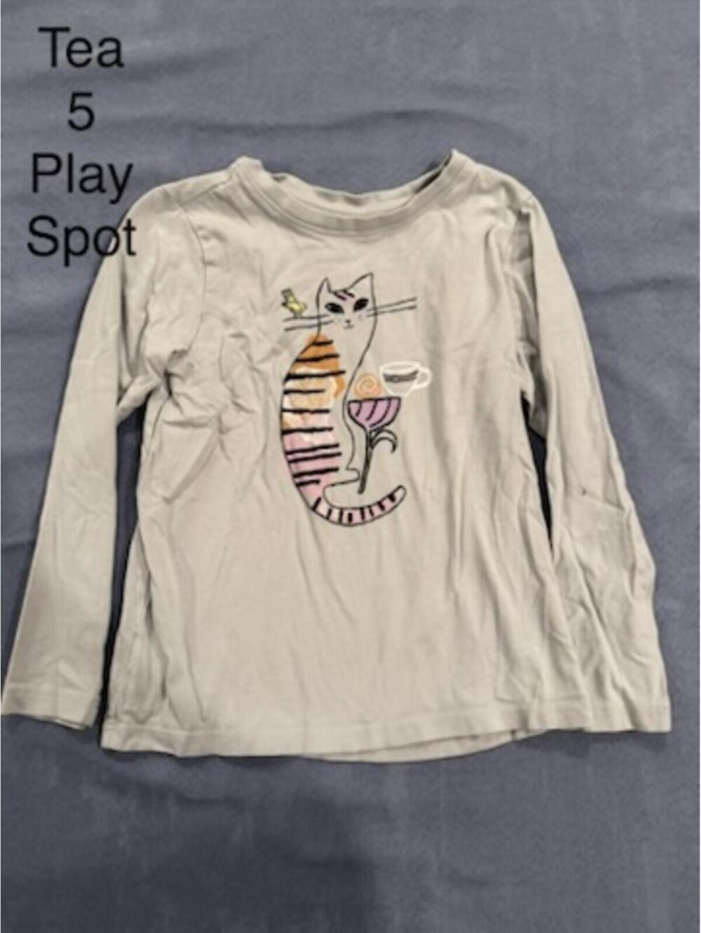 Tea Collection Long Sleeve Shirt with Cat Graphic Size 5
